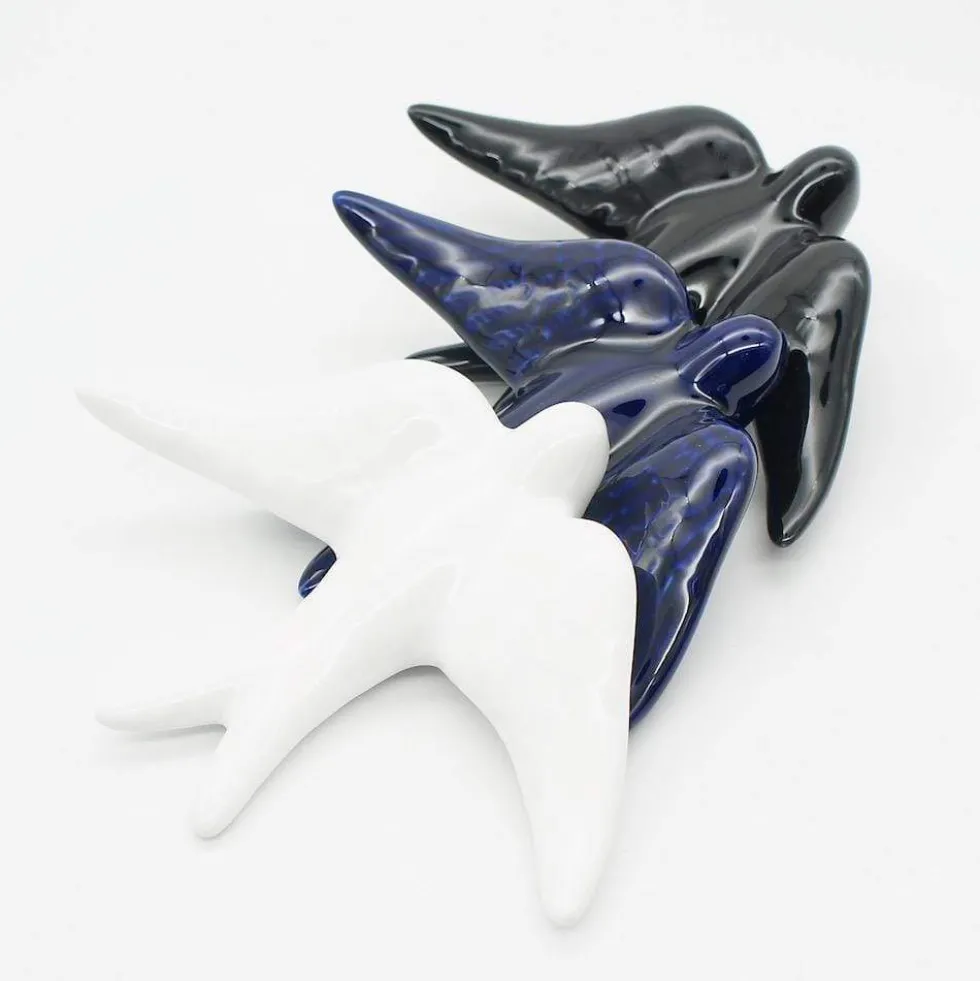 Hirondelle lisse en céramique bleue