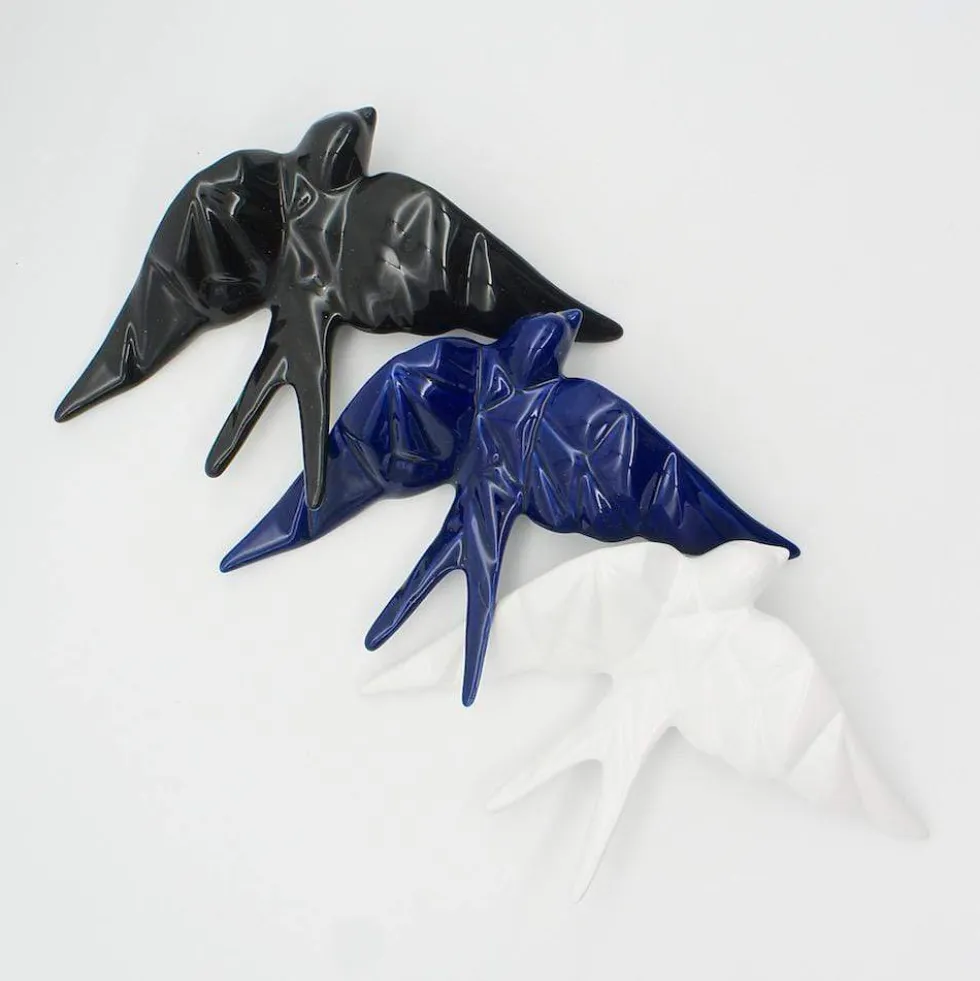 Hirondelle stylisée en céramique - Blanc