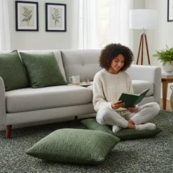 Housse de coussin artisanale 60x60 - Vert moyen