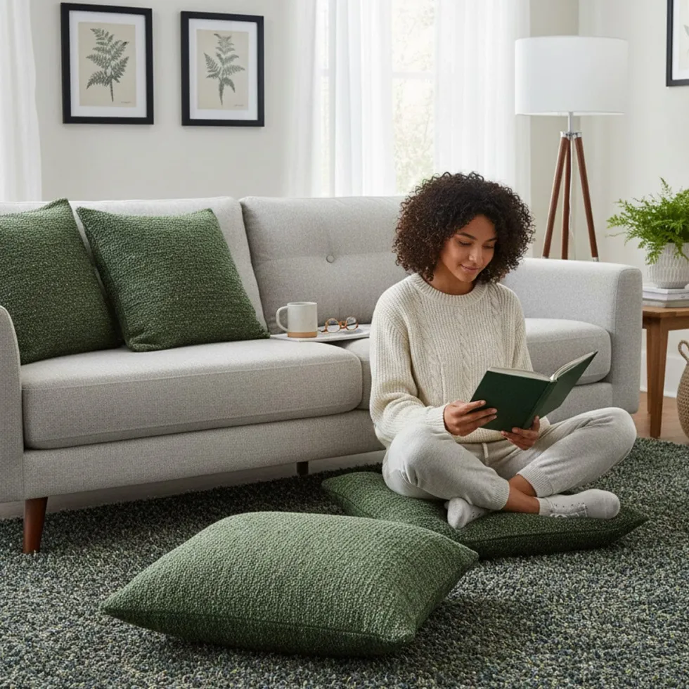 Housse de coussin artisanale 60x60 - Vert moyen