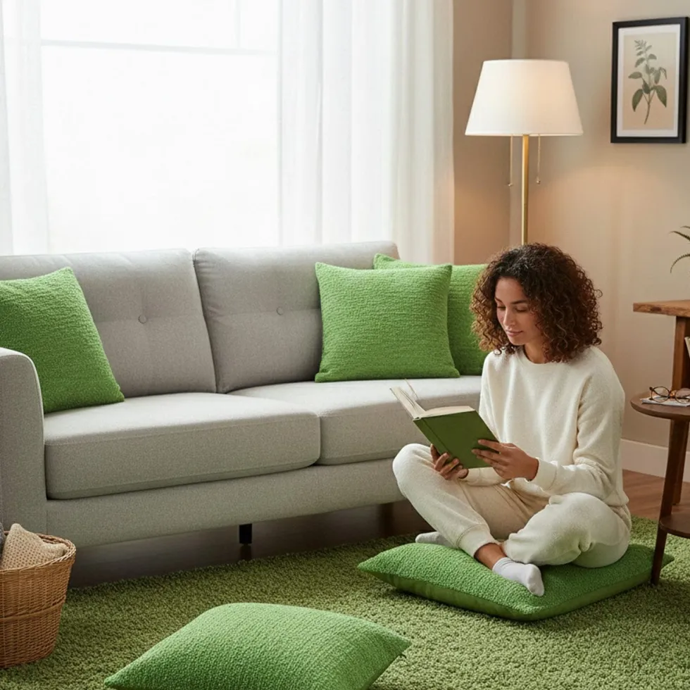 Housse de coussin artisanale 60x60 - Vert moyen