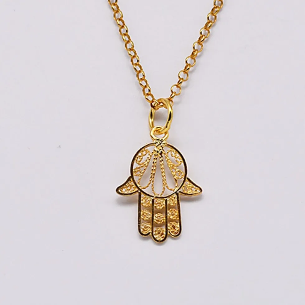 Mão de Fátima I Pendentif en argent doré - 2.5cm