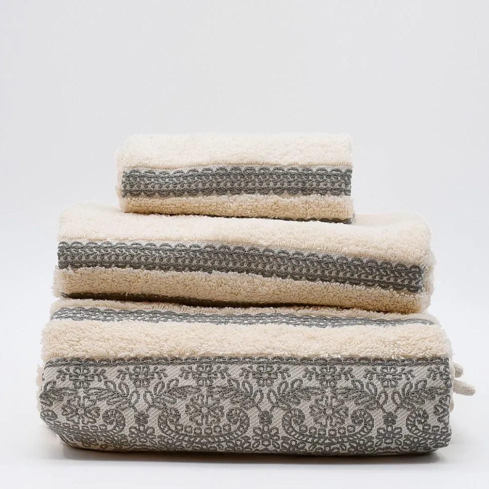 Parure de bain 3 pièces - Beige et gris