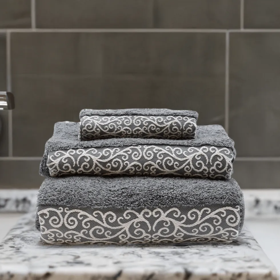 Parure de bain 3 pièces - Gris et blanc