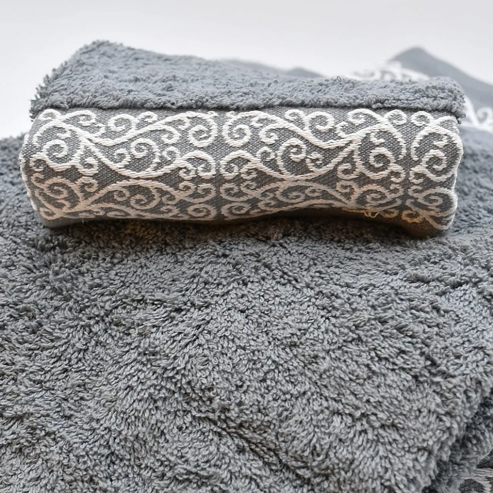 Parure de bain 3 pièces - Gris et blanc