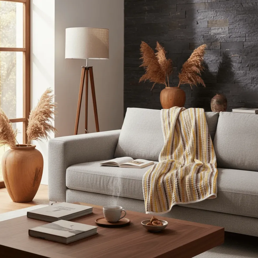 Plaid Couvre-lit en coton 240x200 - Jaune