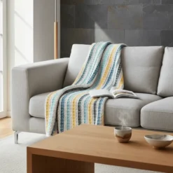 Plaid Couvre-lit en coton 240x200 - Turquoise