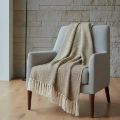 Plaid en coton "Chevrons" - Beige