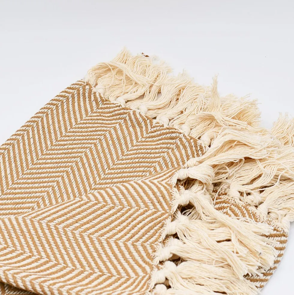 Plaid en coton "Chevrons" - Beige