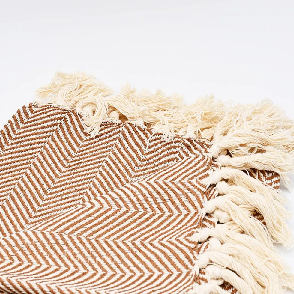 Plaid en coton "Chevrons" - Camel