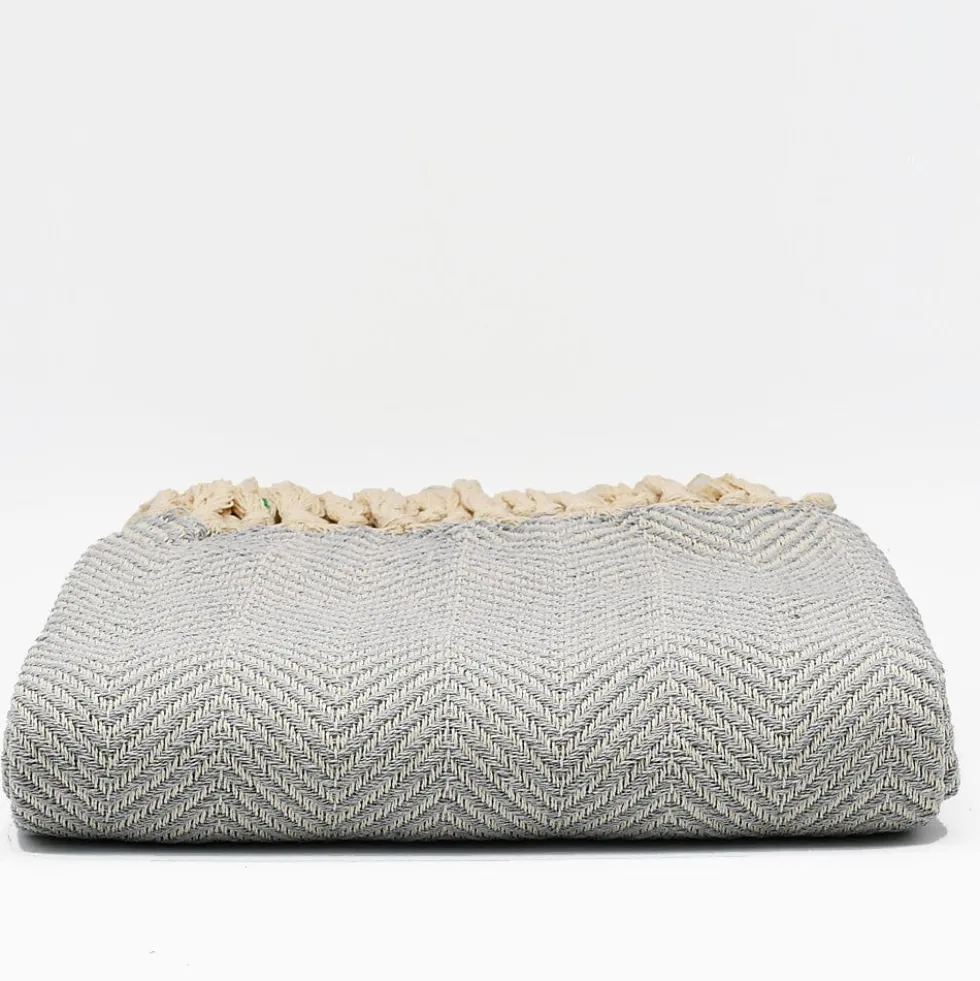 Plaid en coton "Chevrons" - Gris clair