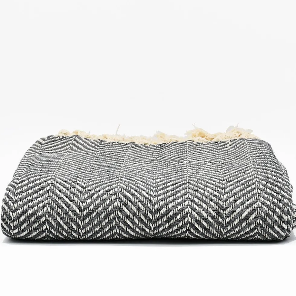 Plaid en coton "Chevrons" - Gris moyen