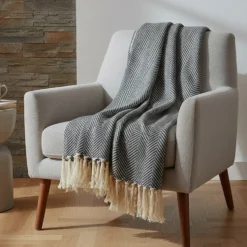 Plaid en coton "Chevrons" - Gris moyen