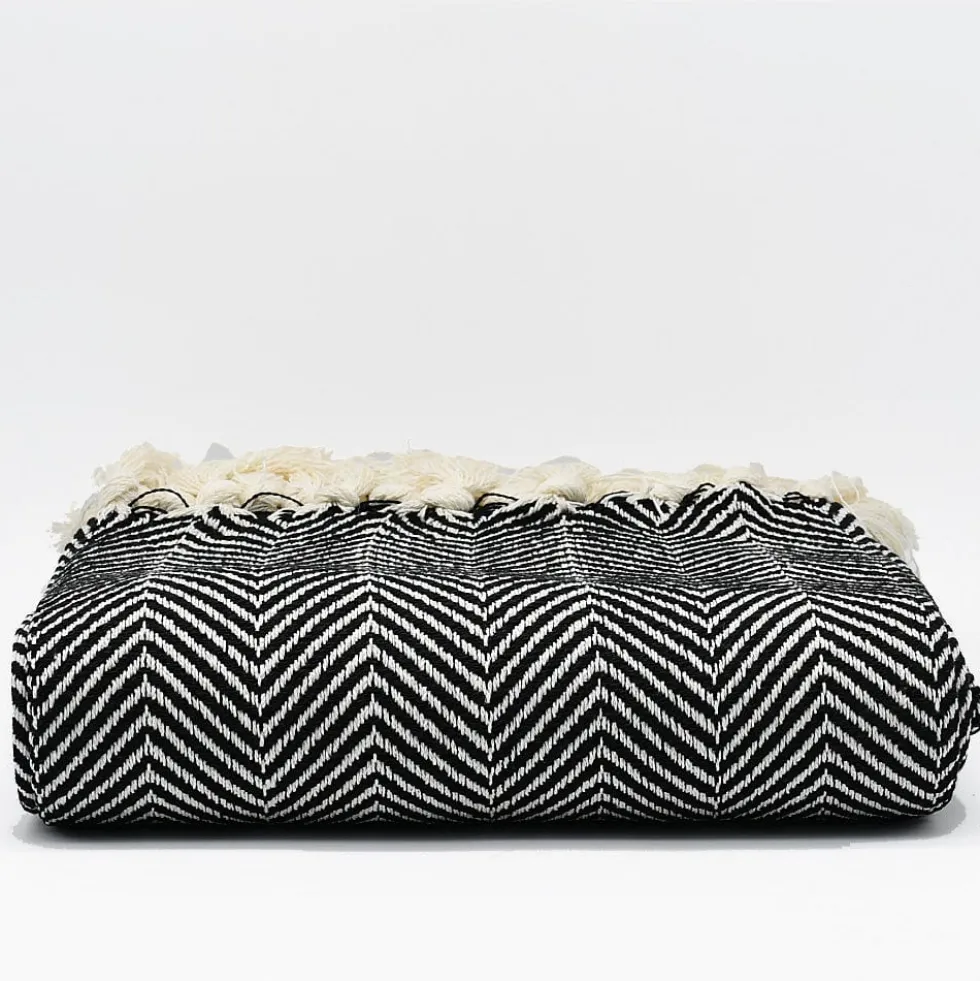 Plaid en coton "Chevrons" - Noir