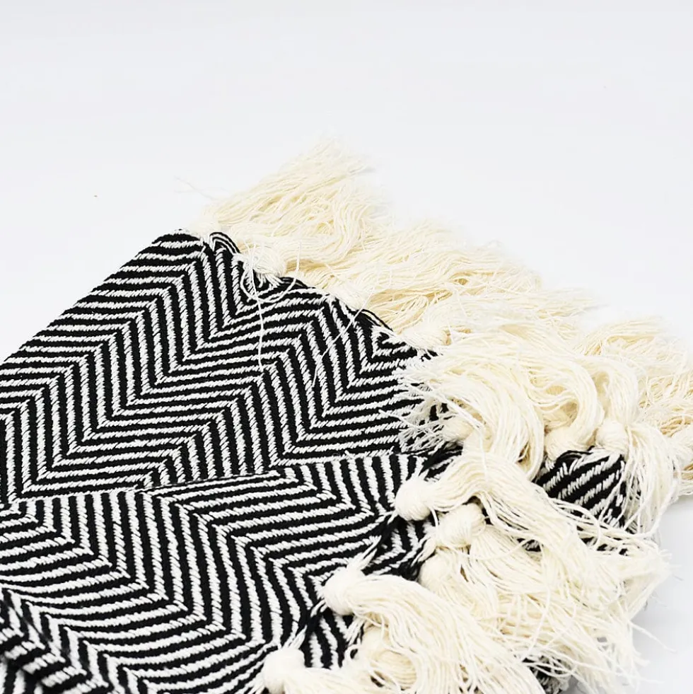Plaid en coton "Chevrons" - Noir