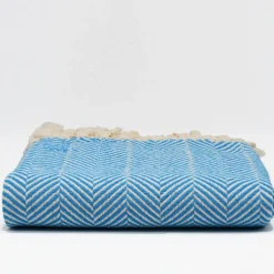 Plaid en coton "Chevrons" - Turquoise