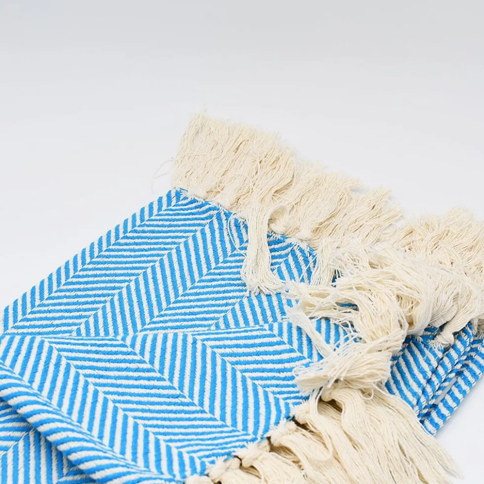 Plaid en coton "Chevrons" - Turquoise