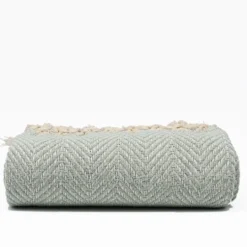 Plaid en coton "Chevrons" - Vert d'eau
