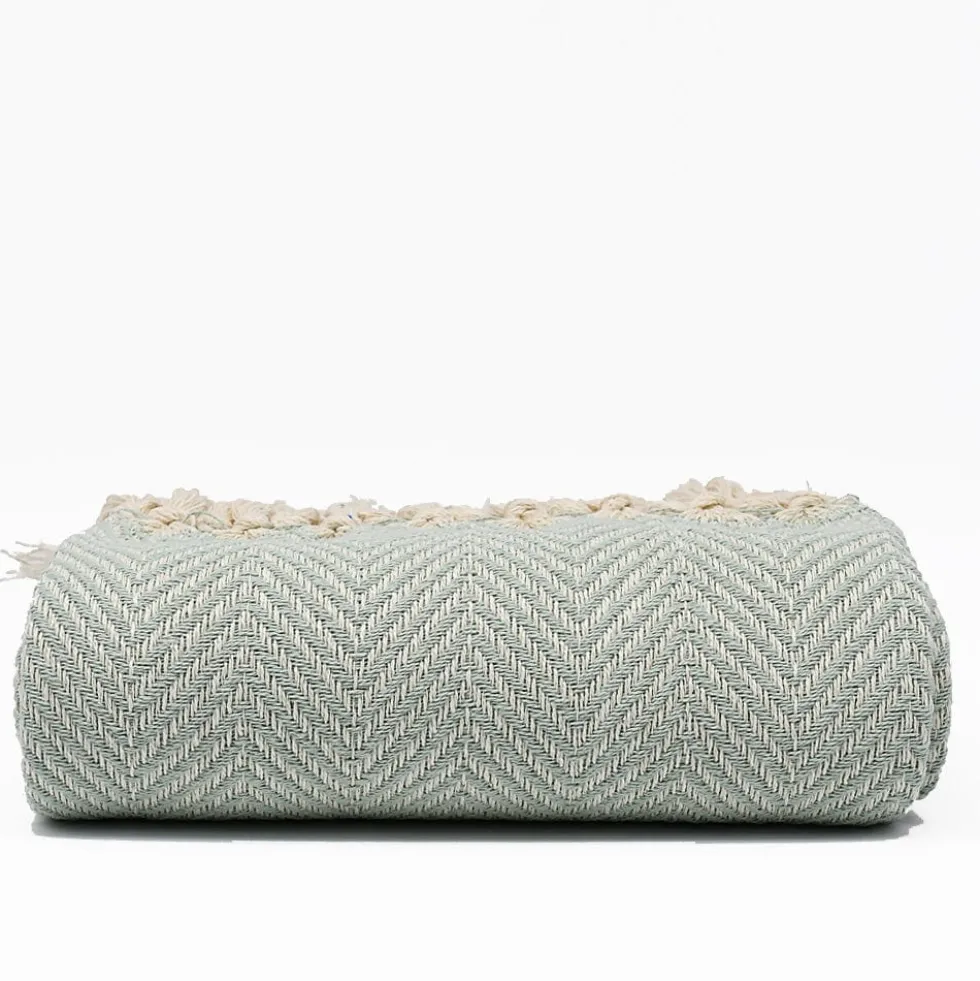 Plaid en coton "Chevrons" - Vert d'eau