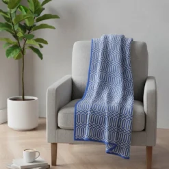 Plaid en coton "Hexa" - Bleu