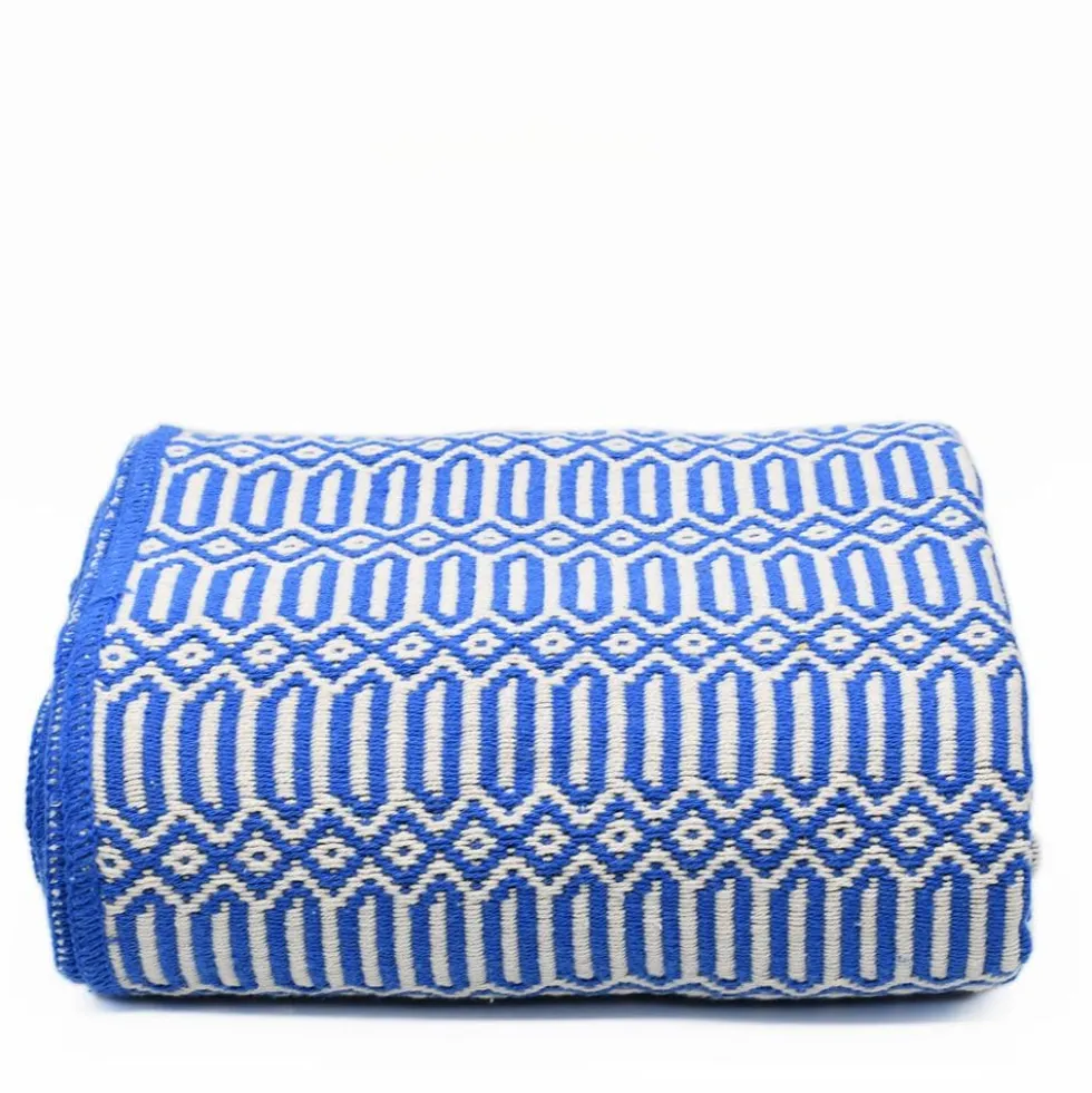 Plaid en coton "Hexa" - Bleu