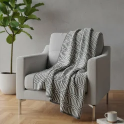 Plaid en coton "Hexa" - Gris