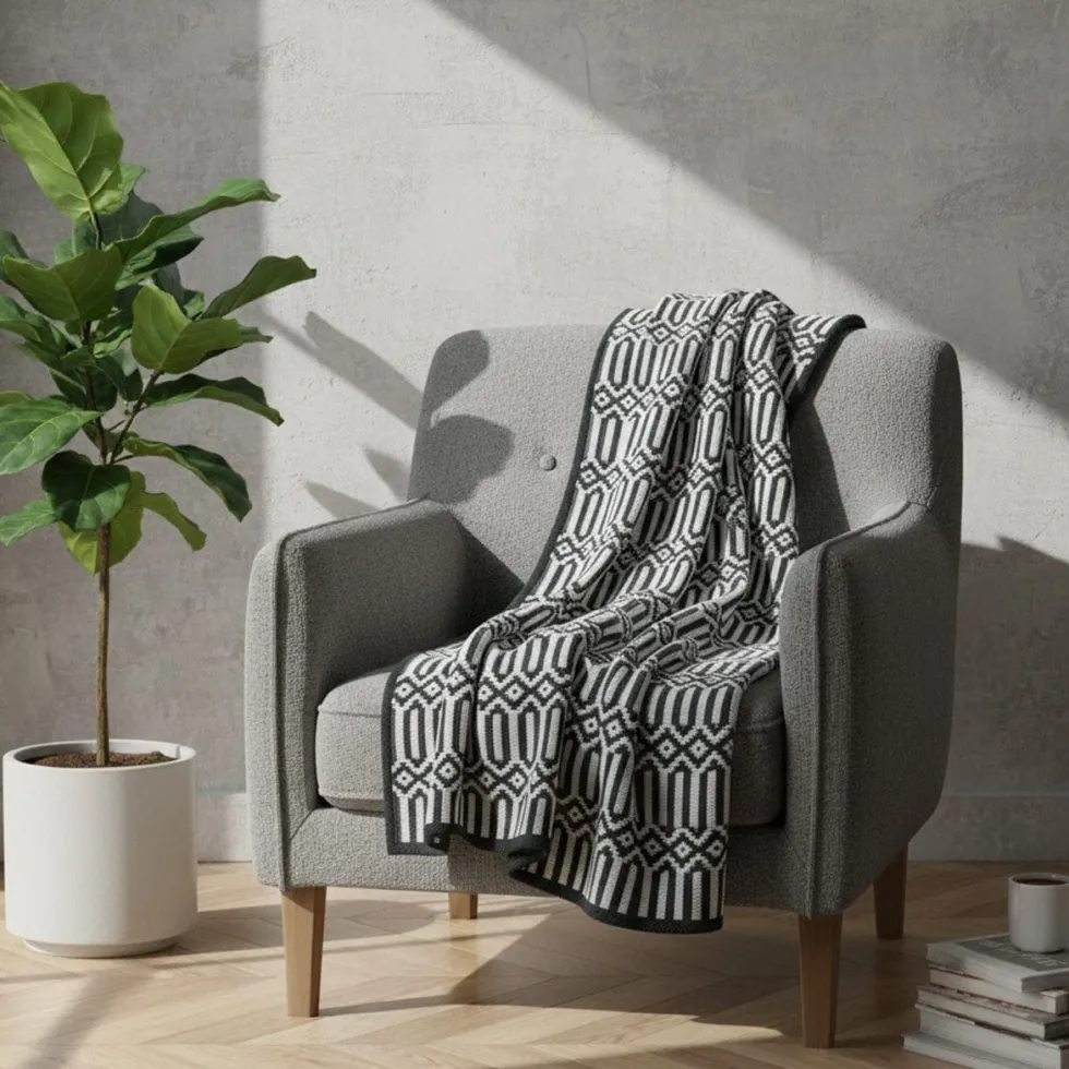 Plaid en coton "Hexa" - Noir