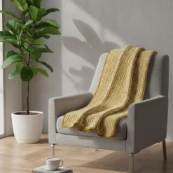 Plaid en coton "Hexa" - Ocre