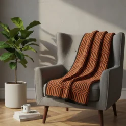 Plaid en coton "Hexa" - Orange
