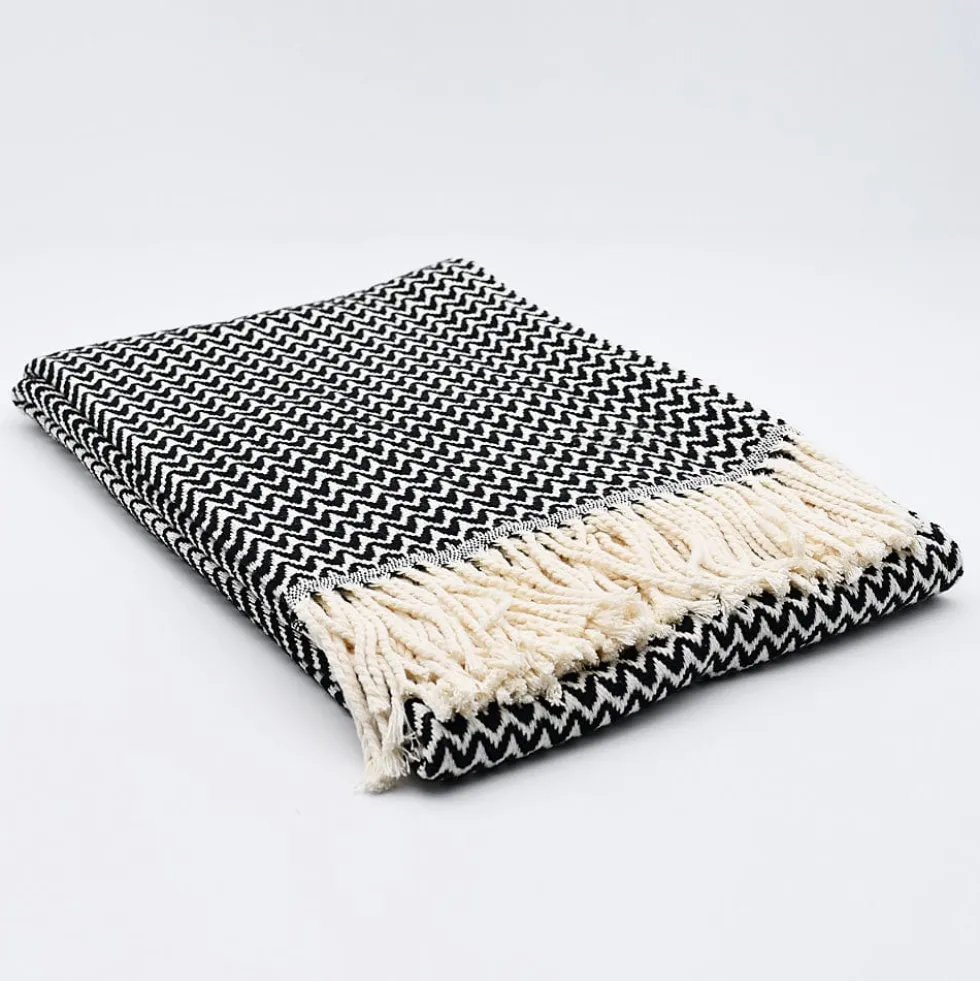 Plaid en coton "Ondas" - Noir