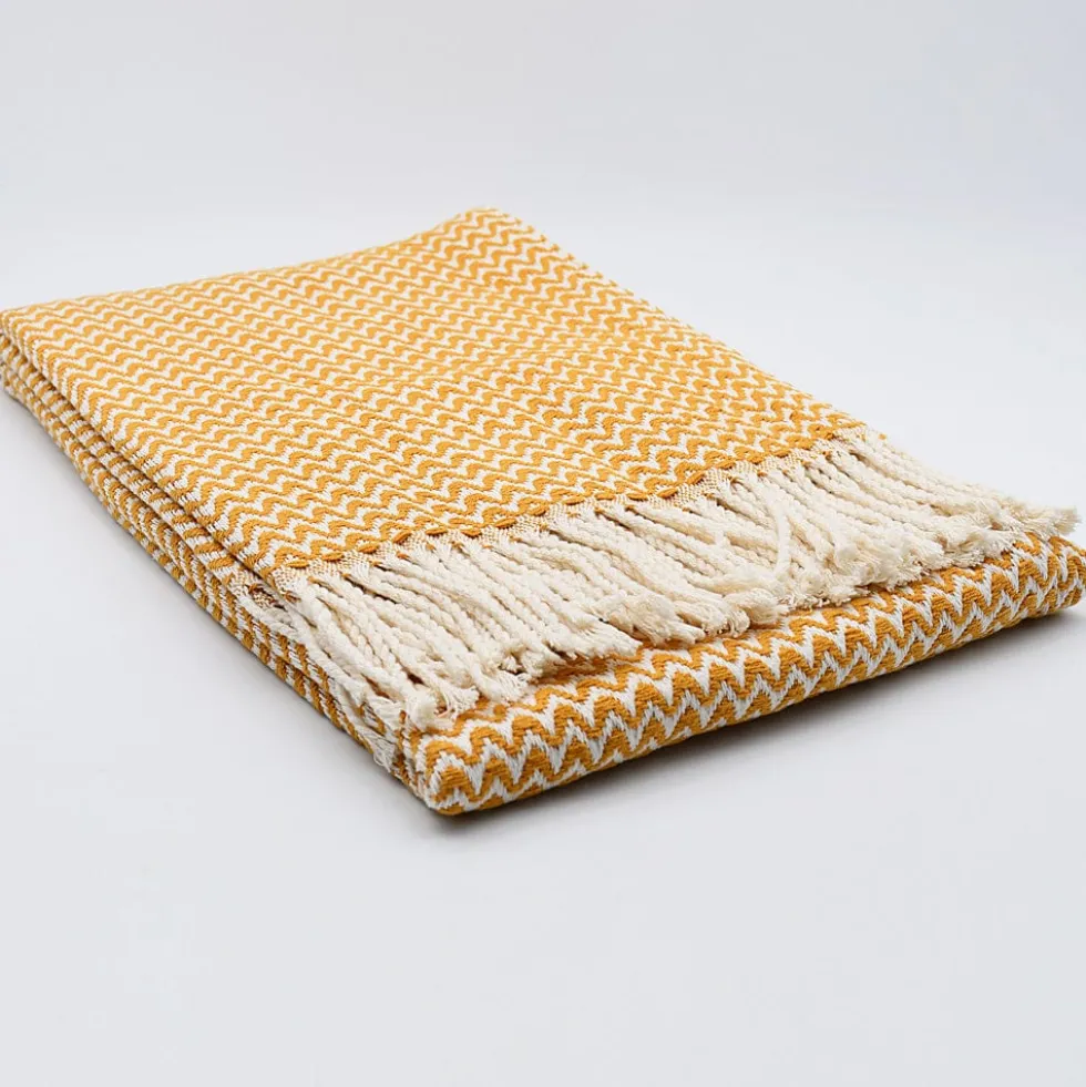 Plaid en coton "Ondas" - Ocre