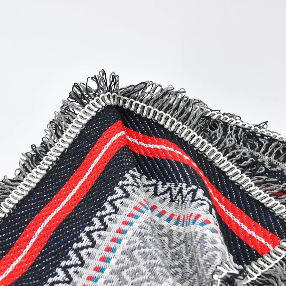 Plaid traditionnel à frange "Manta de Mira de Aire" - Noir