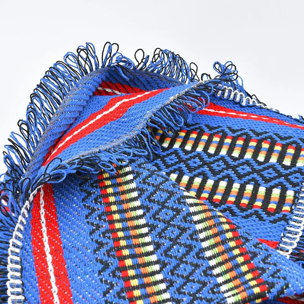 Plaid traditionnel à frange "Manta de Mira de Aire" - Bleu