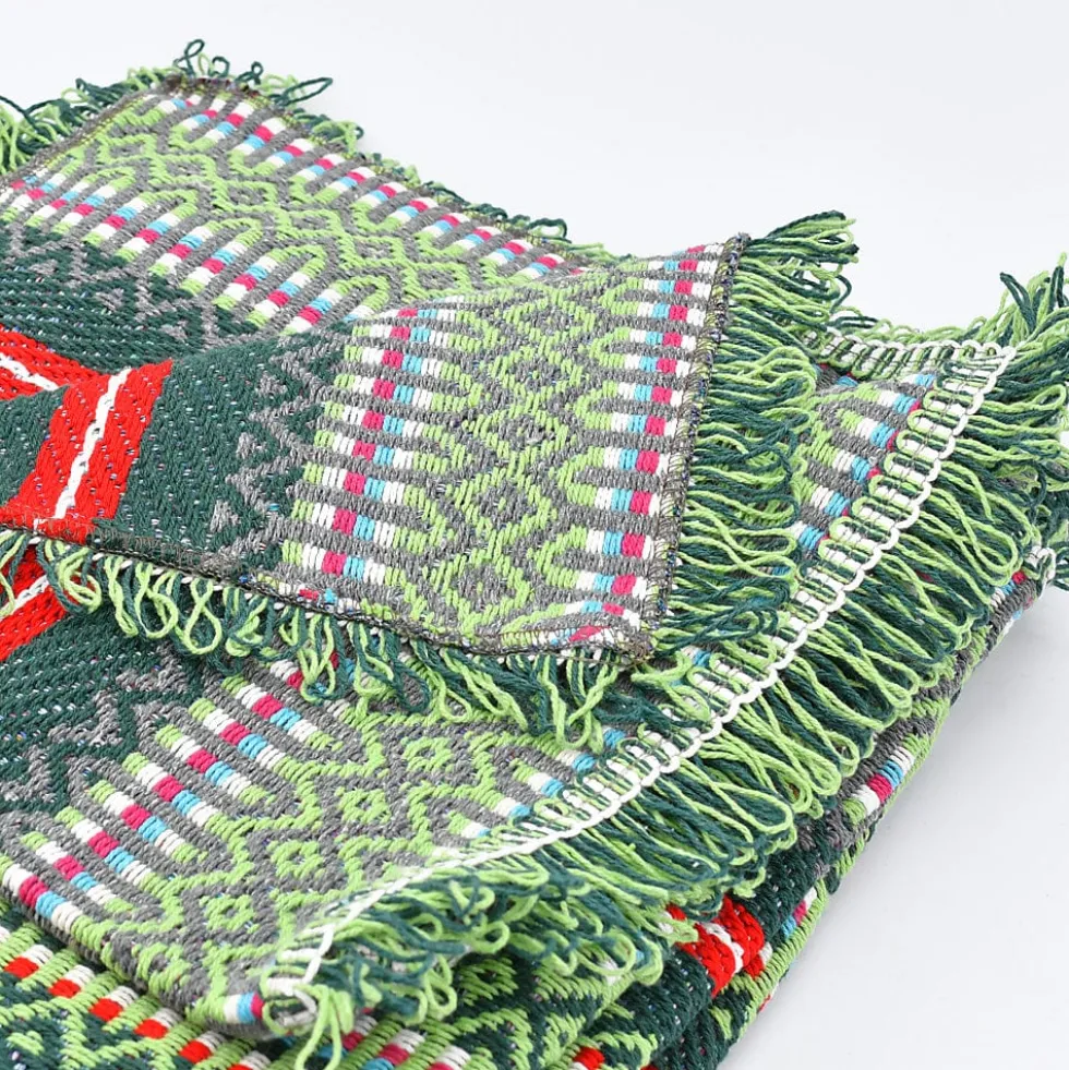 Plaid traditionnel à frange "Manta de Mira de Aire" - Vert moyen
