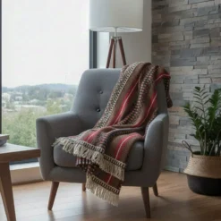 Plaid traditionnel à frange "Manta de Mira de Aire" - Marron