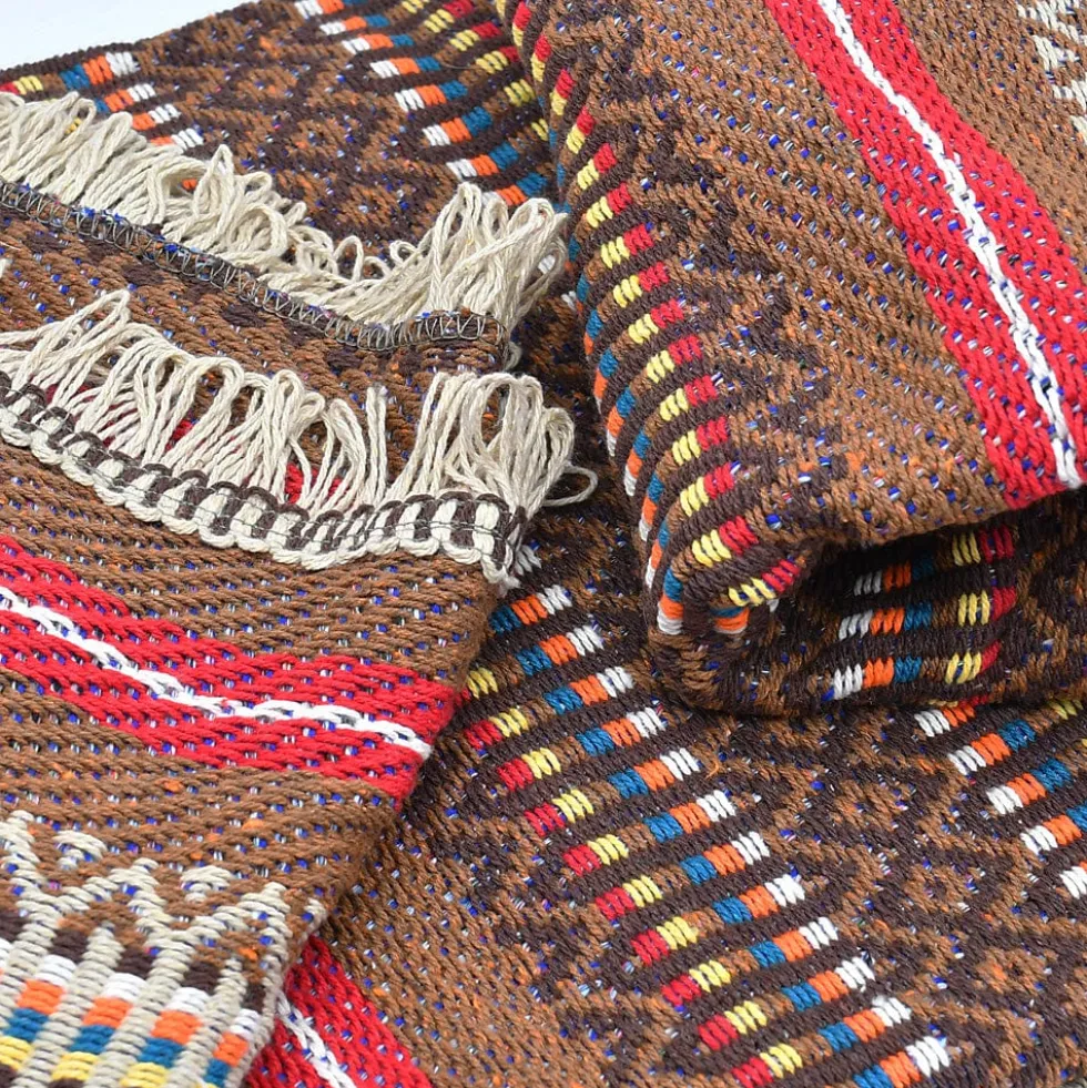 Plaid traditionnel à frange "Manta de Mira de Aire" - Marron