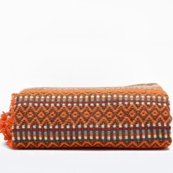 Plaid traditionnel à frange "Manta de Mira de Aire" - Orange
