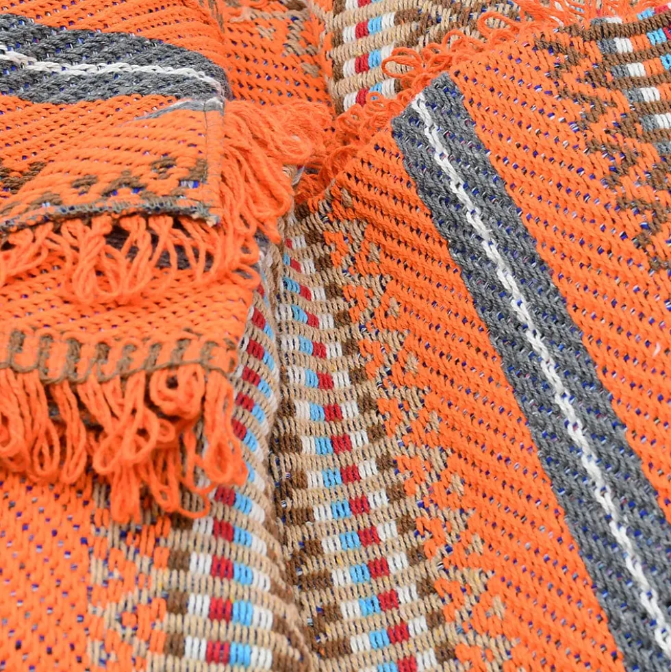 Plaid traditionnel à frange "Manta de Mira de Aire" - Orange