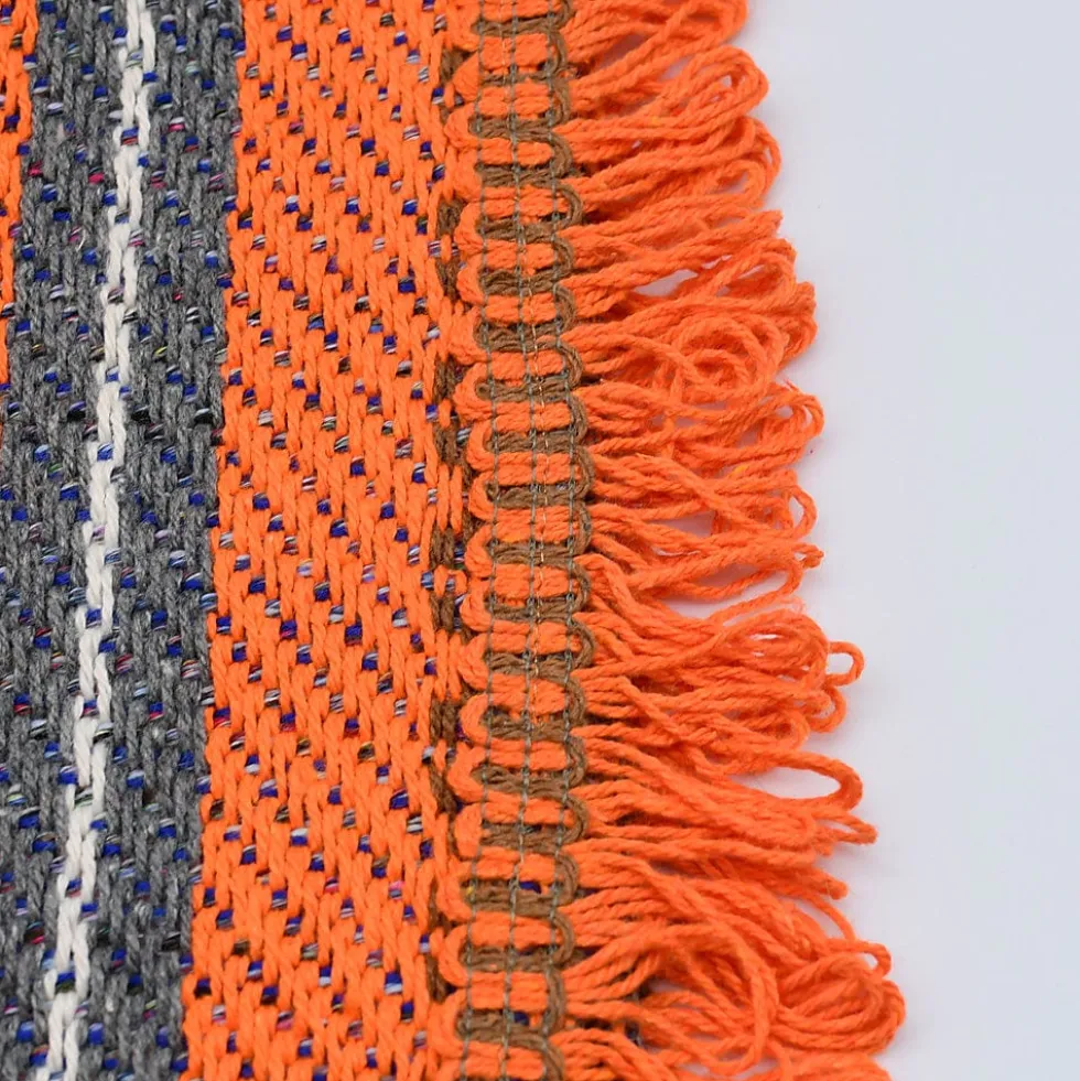 Plaid traditionnel à frange "Manta de Mira de Aire" - Orange