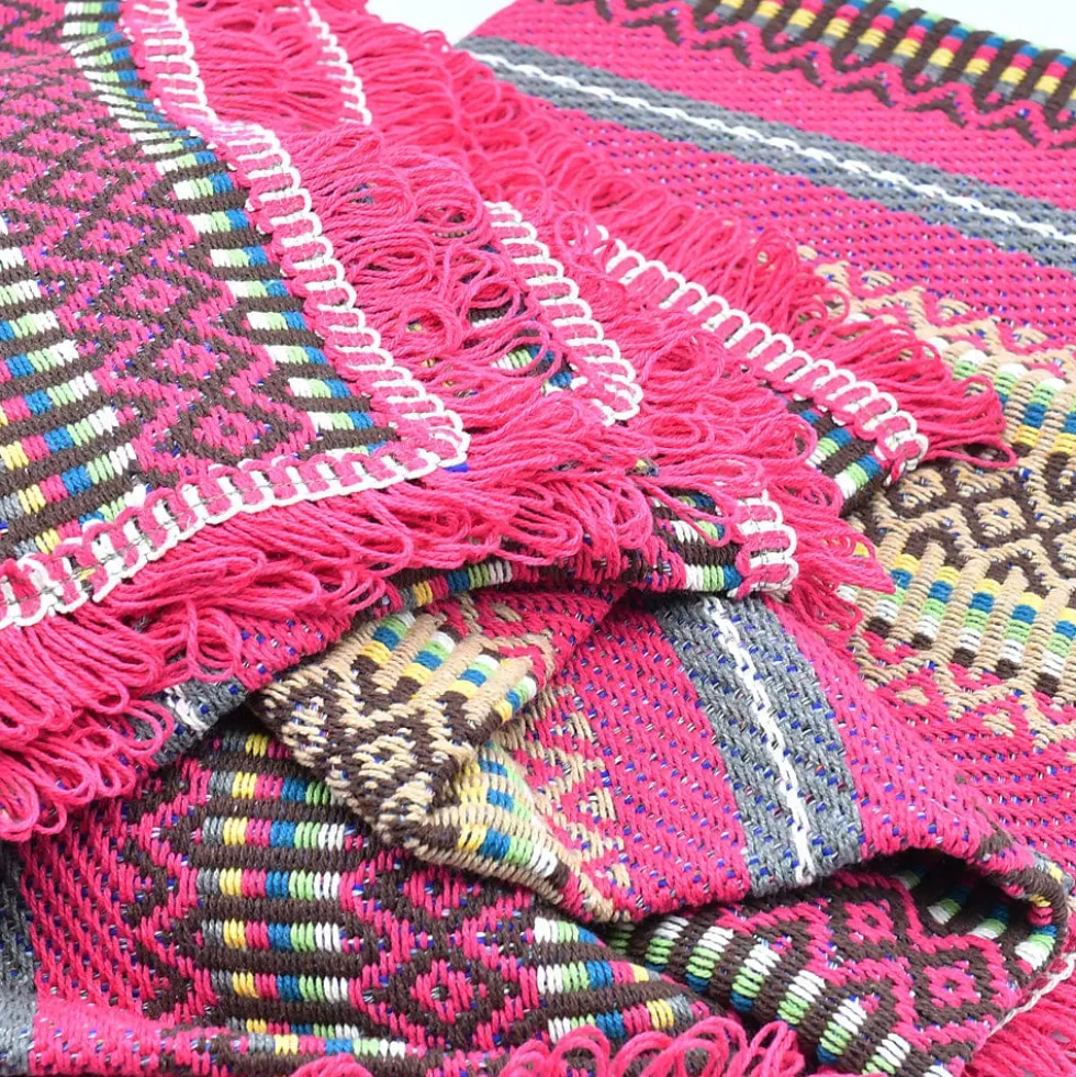 Plaid traditionnel à frange "Manta de Mira de Aire" - Rose