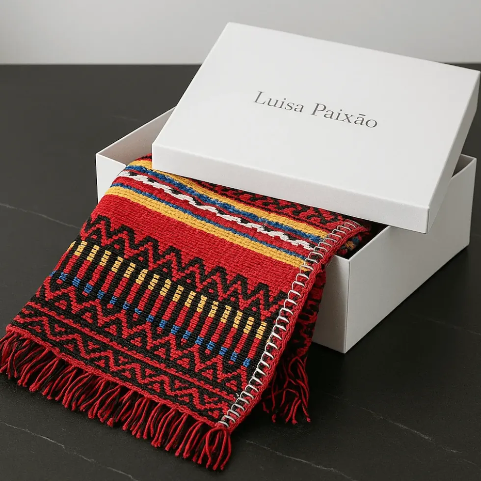 Plaid traditionnel à frange "Manta de Mira de Aire" - Bordeaux