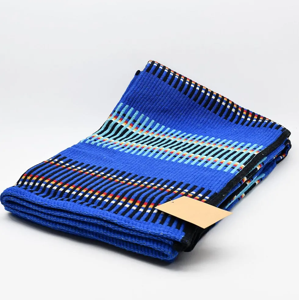 Plaid traditionnel à galon "Manta de Mira de Aire" - Bleu dur