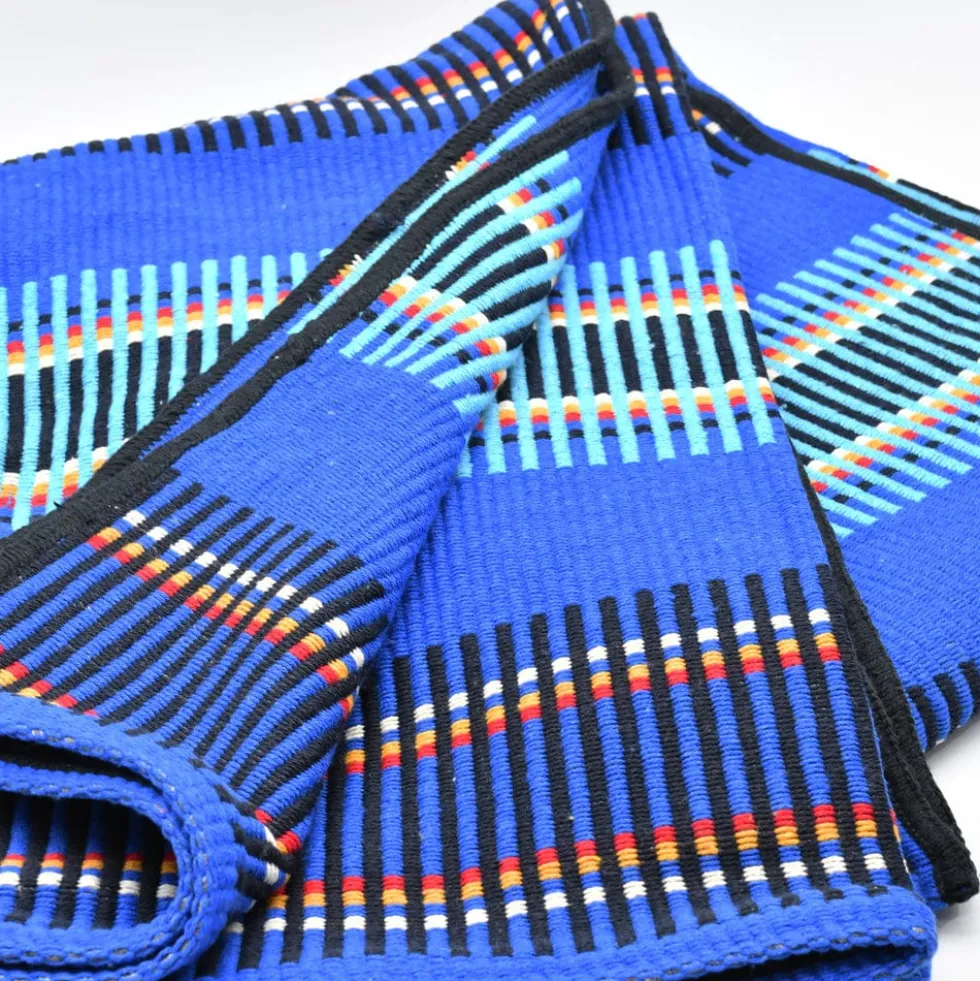 Plaid traditionnel à galon "Manta de Mira de Aire" - Bleu dur