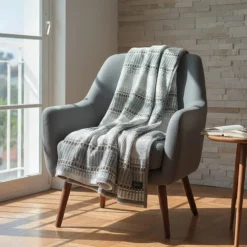 Plaid traditionnel à galon "Manta de Mira de Aire" - Gris