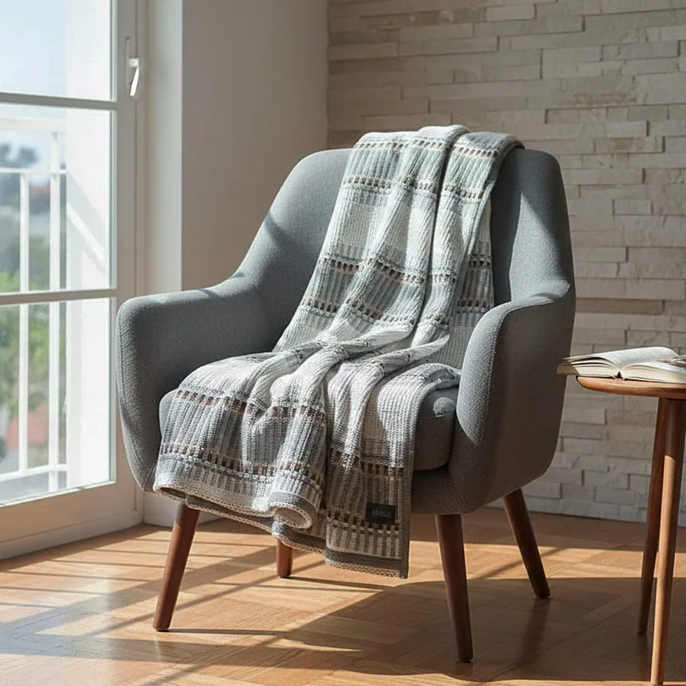 Plaid traditionnel à galon "Manta de Mira de Aire" - Gris