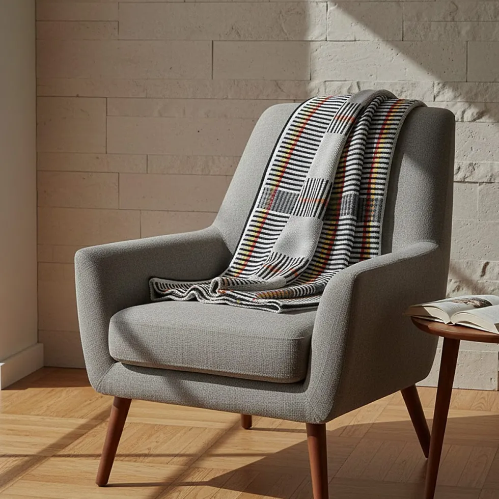Plaid traditionnel à galon "Manta de Mira de Aire" - Gris