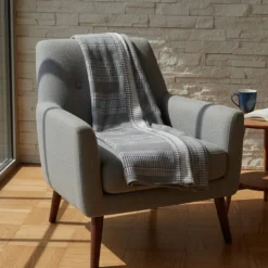 Plaid traditionnel à galon "Manta de Mira de Aire" - Gris moyen