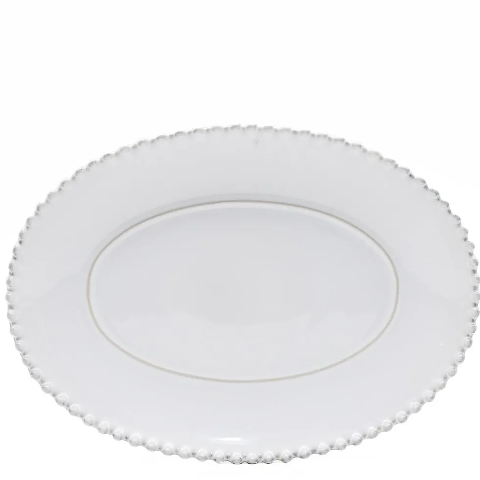 Plat de service ovale en grès "Pearl" - 34cm
