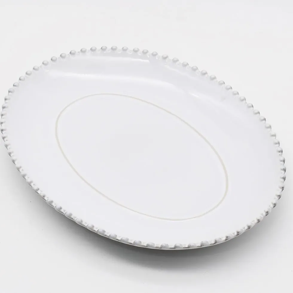 Plat de service ovale en grès "Pearl" - 34cm
