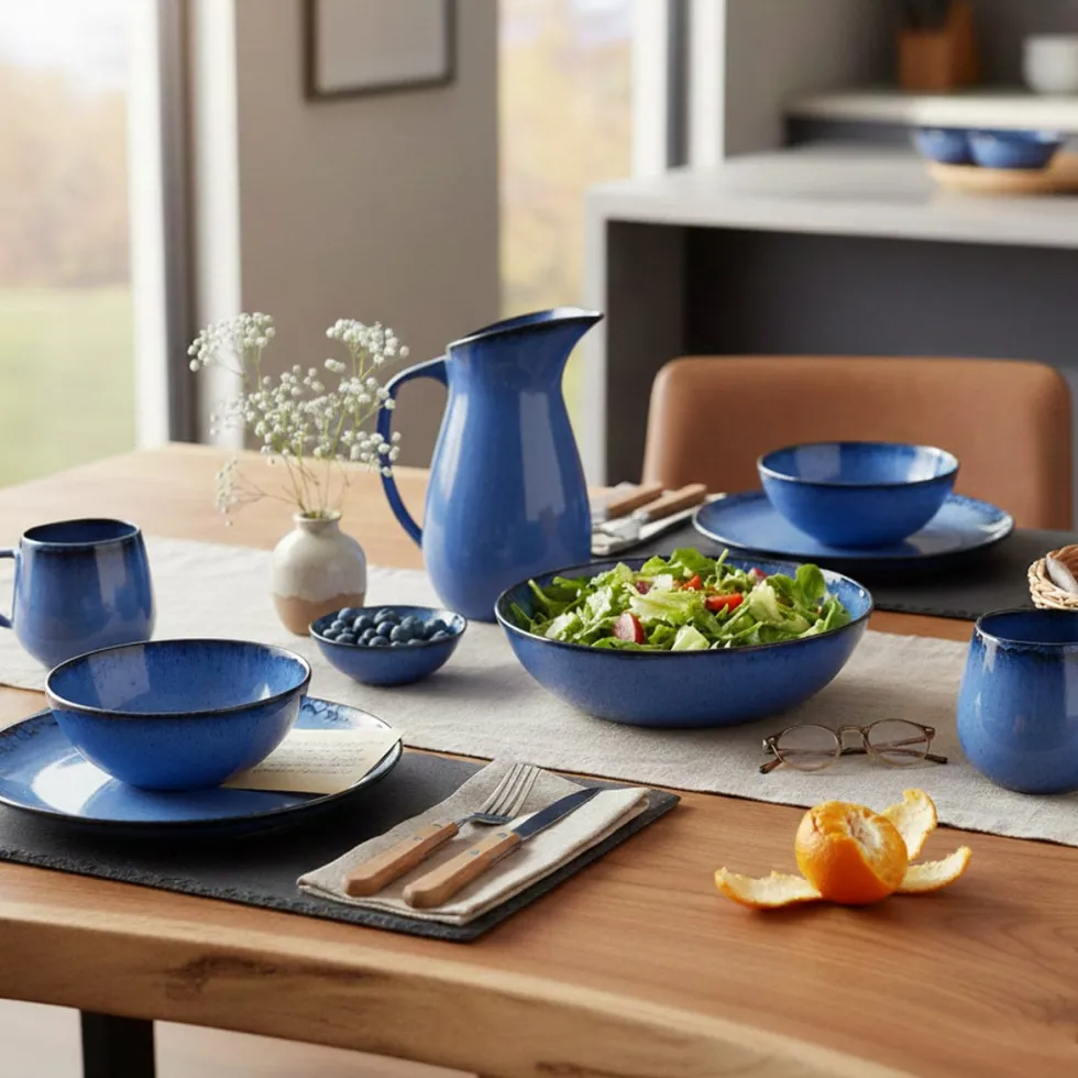 Plat ovale en grès "Amazonia" Bleu - 25cm